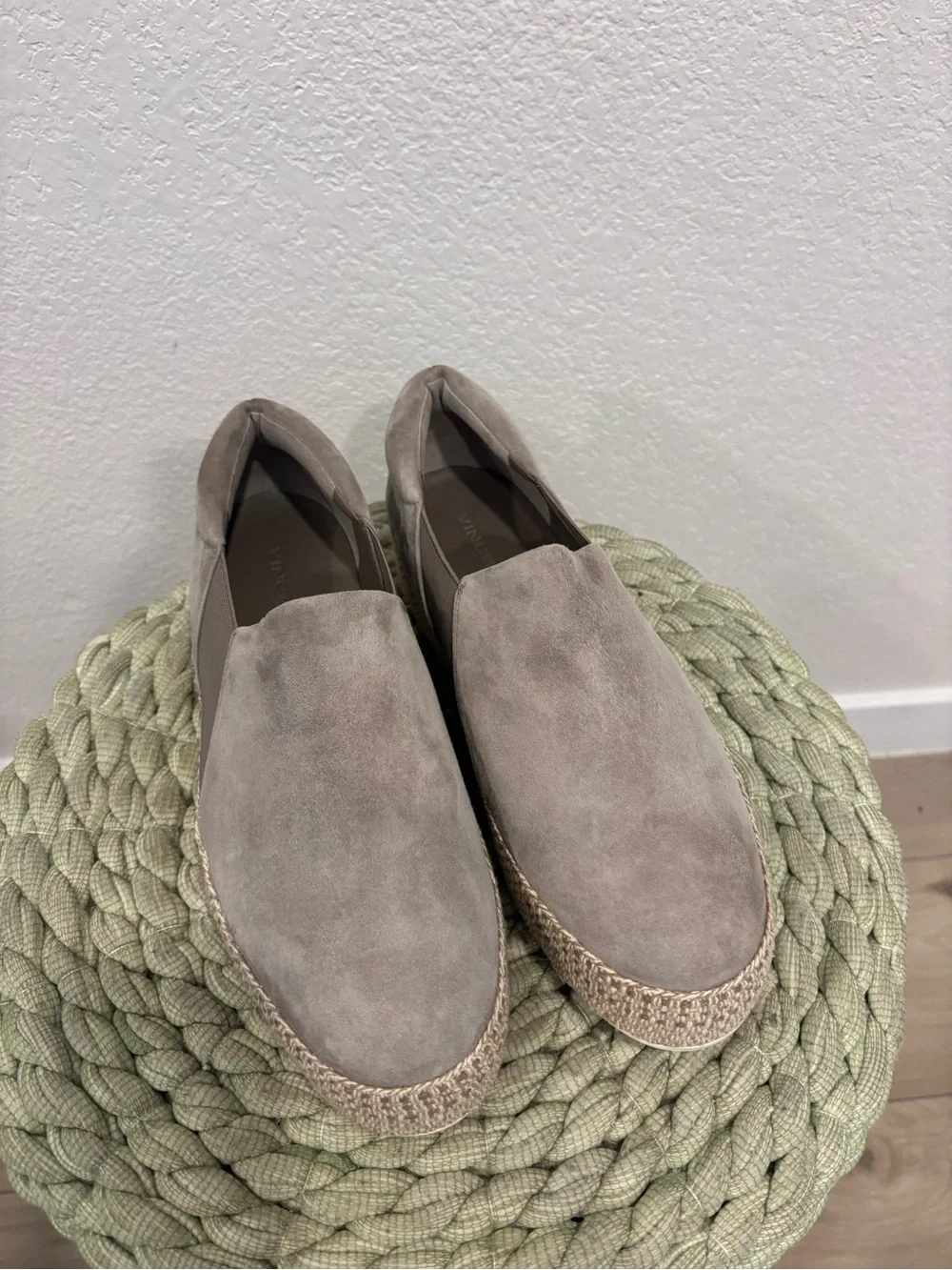Vince Wilden Gray Suede Slip On Platform Espadrille Shoes